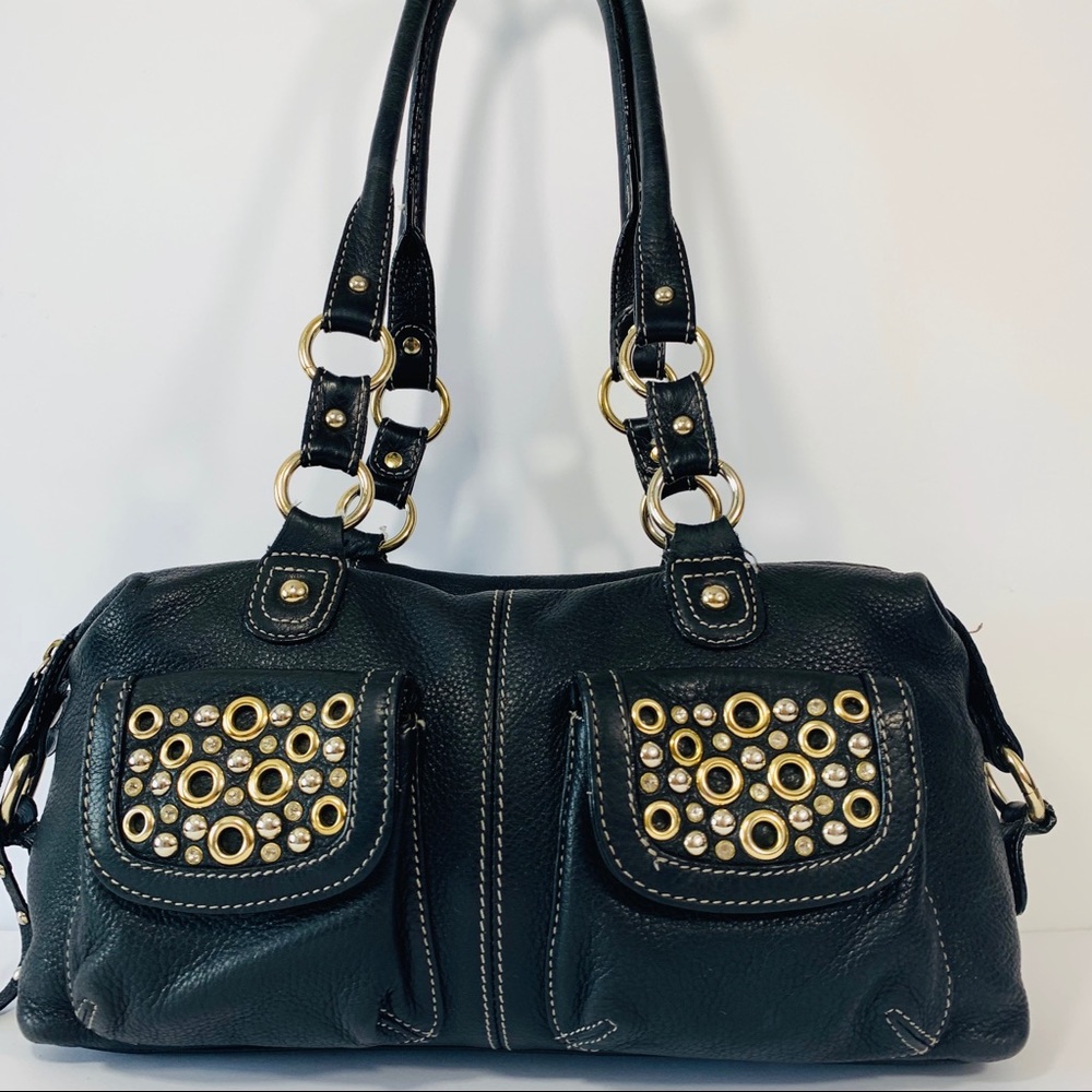 Mila Paoli Black Leather Satchel Hand Bag